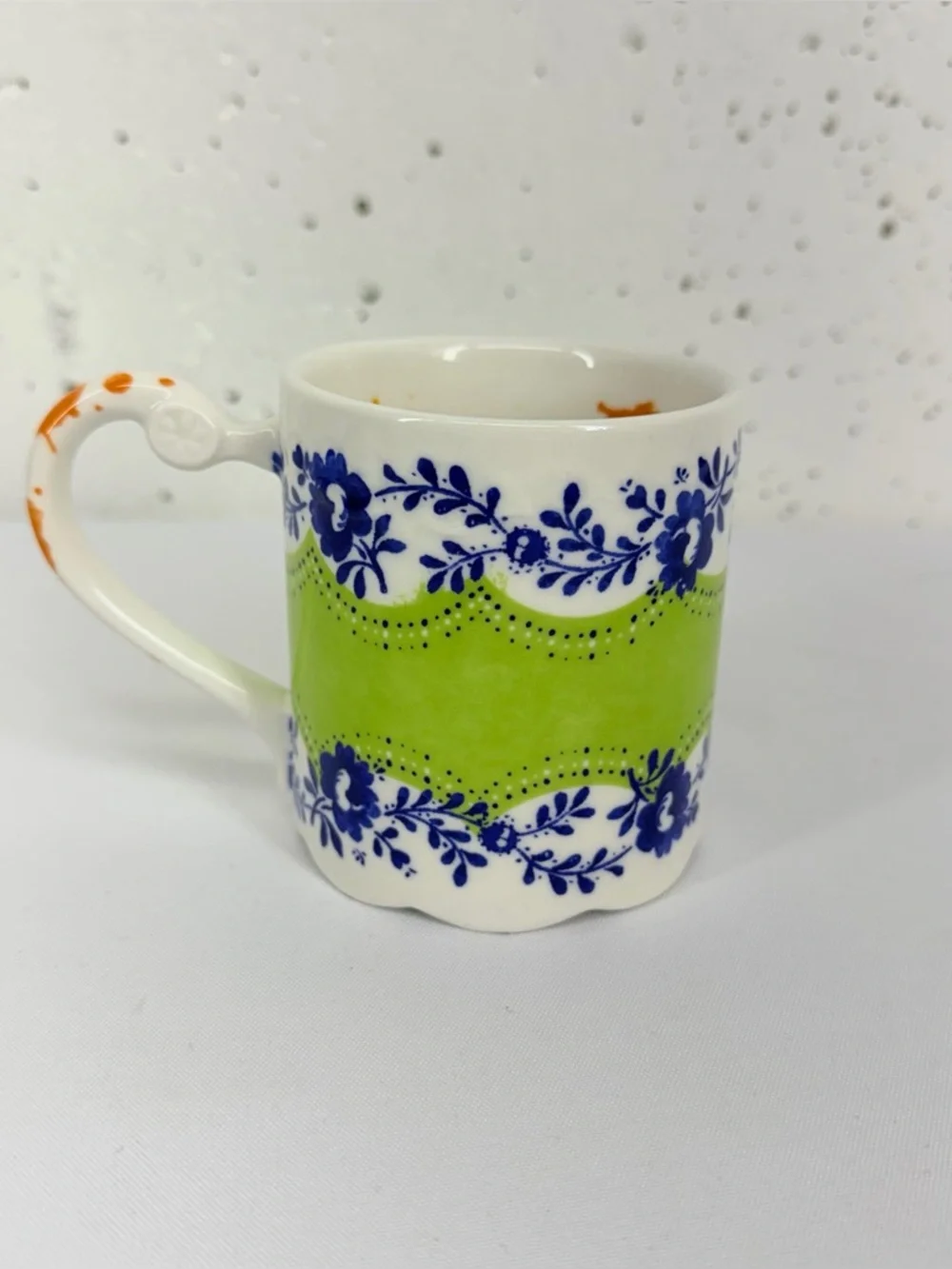 Anthropologie Comedy of Manners Blue Green Scalloped Paint Splatter Coffee Mug